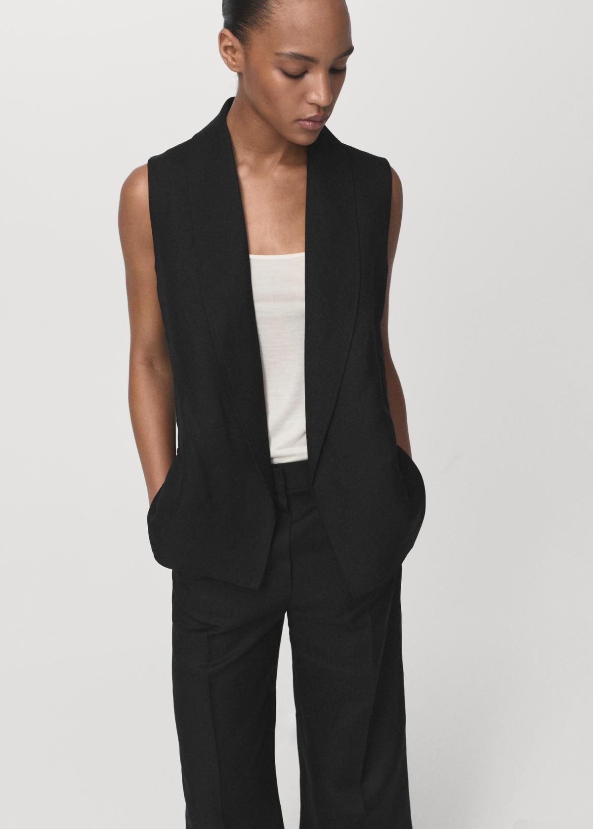 망고 테크니컬 린넨 블렌드 하이웨이스트 스트레이트 슬랙스 팬츠 17016736 NEGRO - 상세 이미지 4