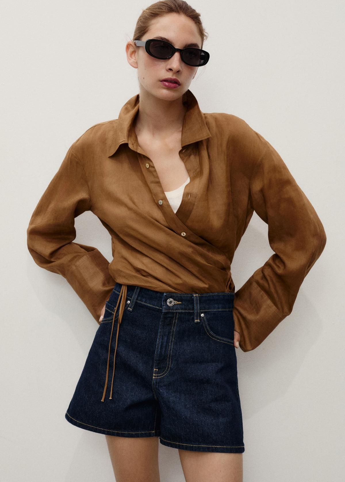 망고 하이웨이스트 데님 스트레이트 핏 쇼츠 17051188 AZUL - 상세 이미지 2