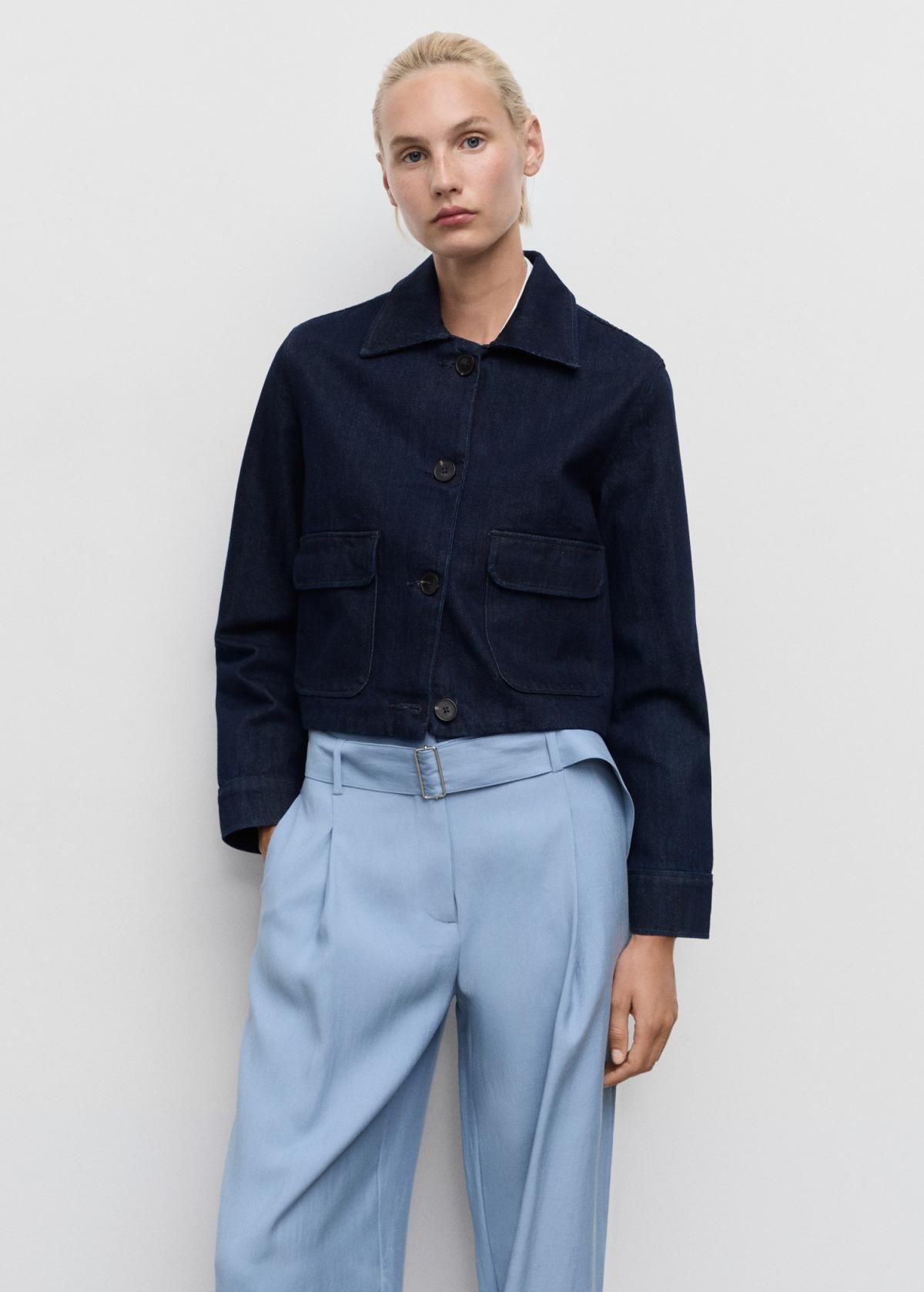 망고 와이드 페이퍼백 웨이스트 슬랙스 팬츠 17074409 AZUL CELESTE - 상세 이미지 4