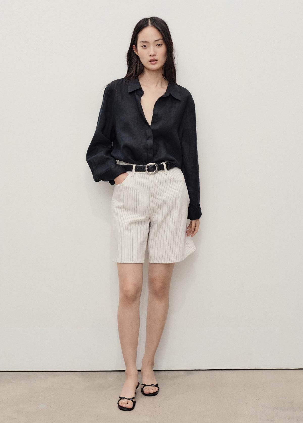 망고 스트라이프 하이웨이스트 데님 버뮤다 팬츠 17081177 BLANCO ROTO - 상세 이미지 3