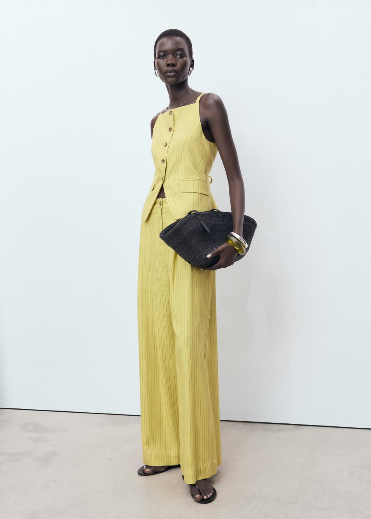 망고 린넨라이오셀 스트라이프 하이웨이스트 와이드 팬츠 17052905 LIMA - 상세 이미지 2