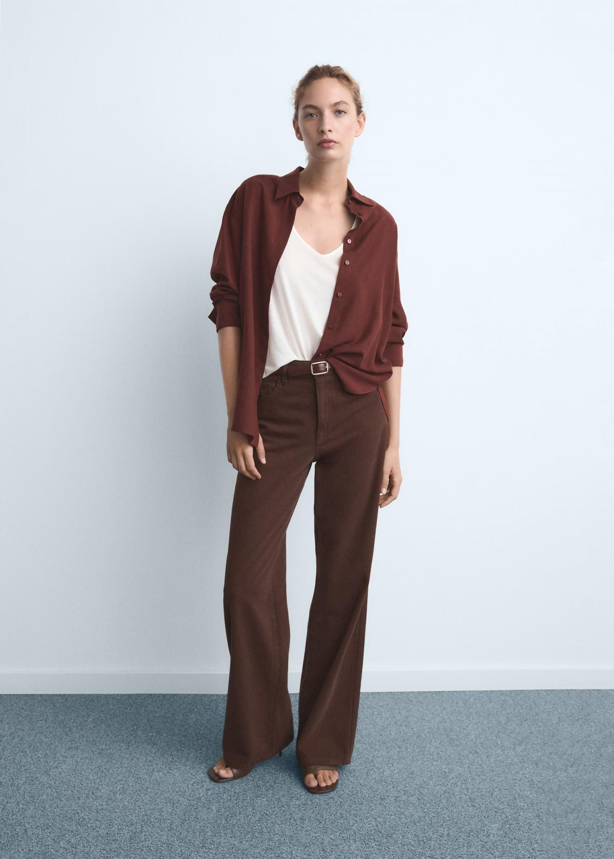 망고 트렌디 하이웨이스트 와이드핏 데님 팬츠 17046350 CHOCOLATE - 상세 이미지 2