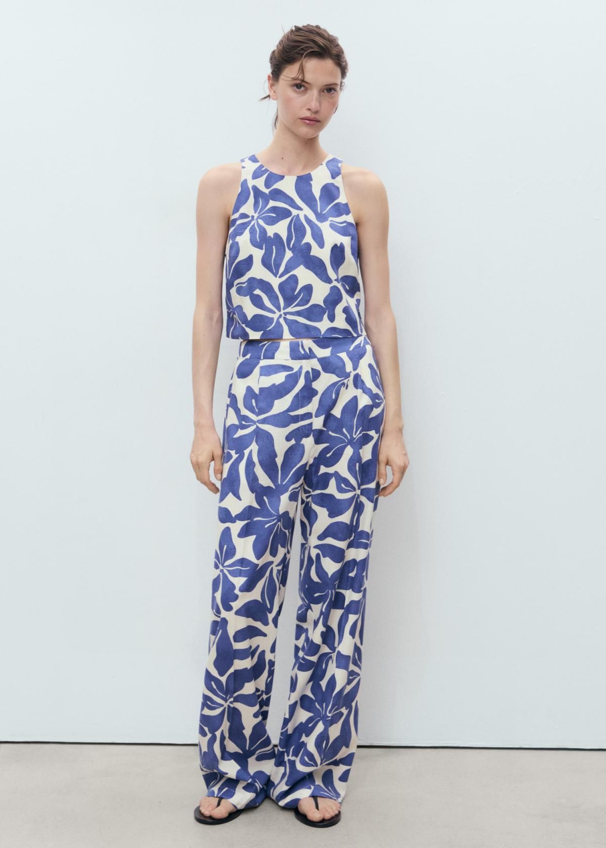 망고 플로럴 린넨 블렌드 와이드 팬츠 17061165 AZUL - 상세 이미지 2