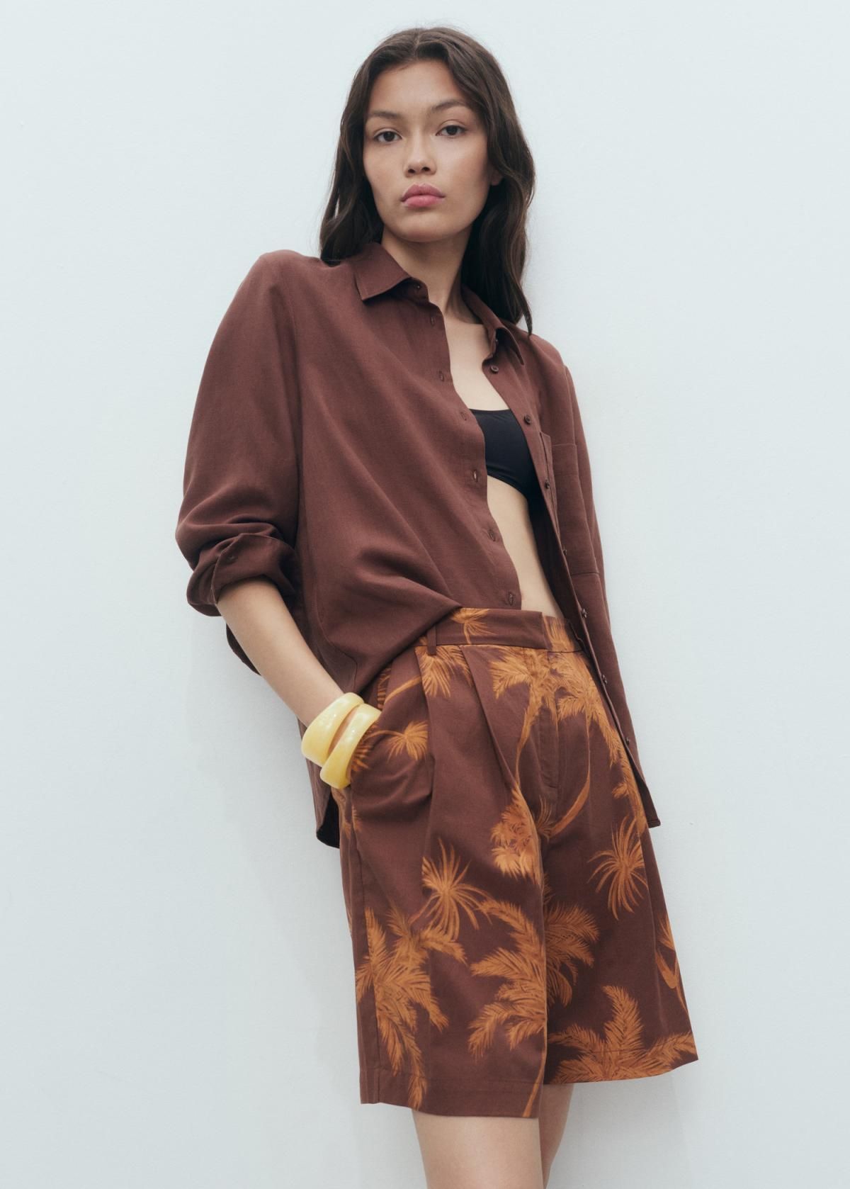 망고 트로피컬 프린트 코튼 반바지 17092901 MARRON - 상세 이미지 5
