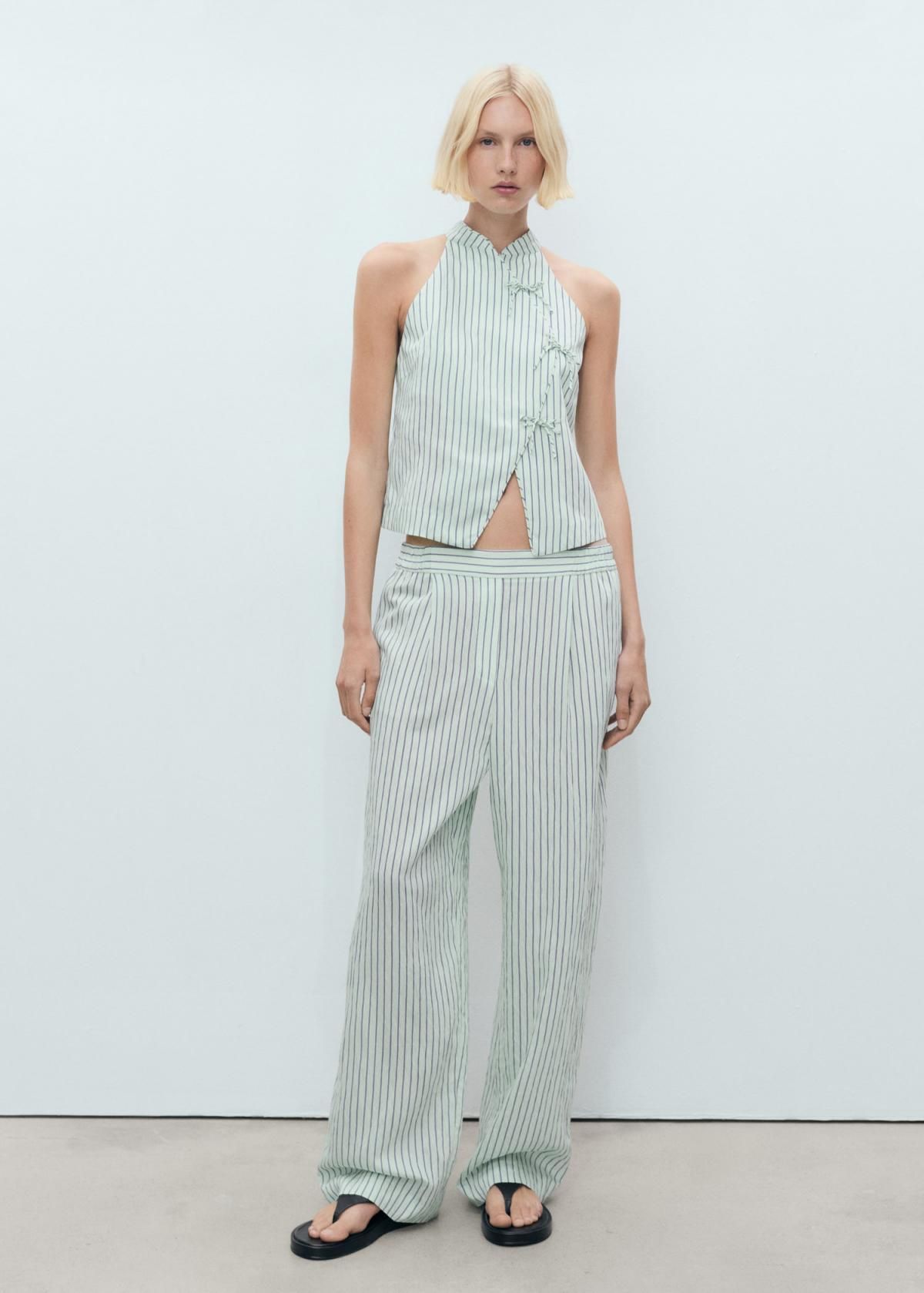 망고 스트라이프 와이드핏 플루이드 팬츠 17061265 VERDE PASTEL - 상세 이미지 2