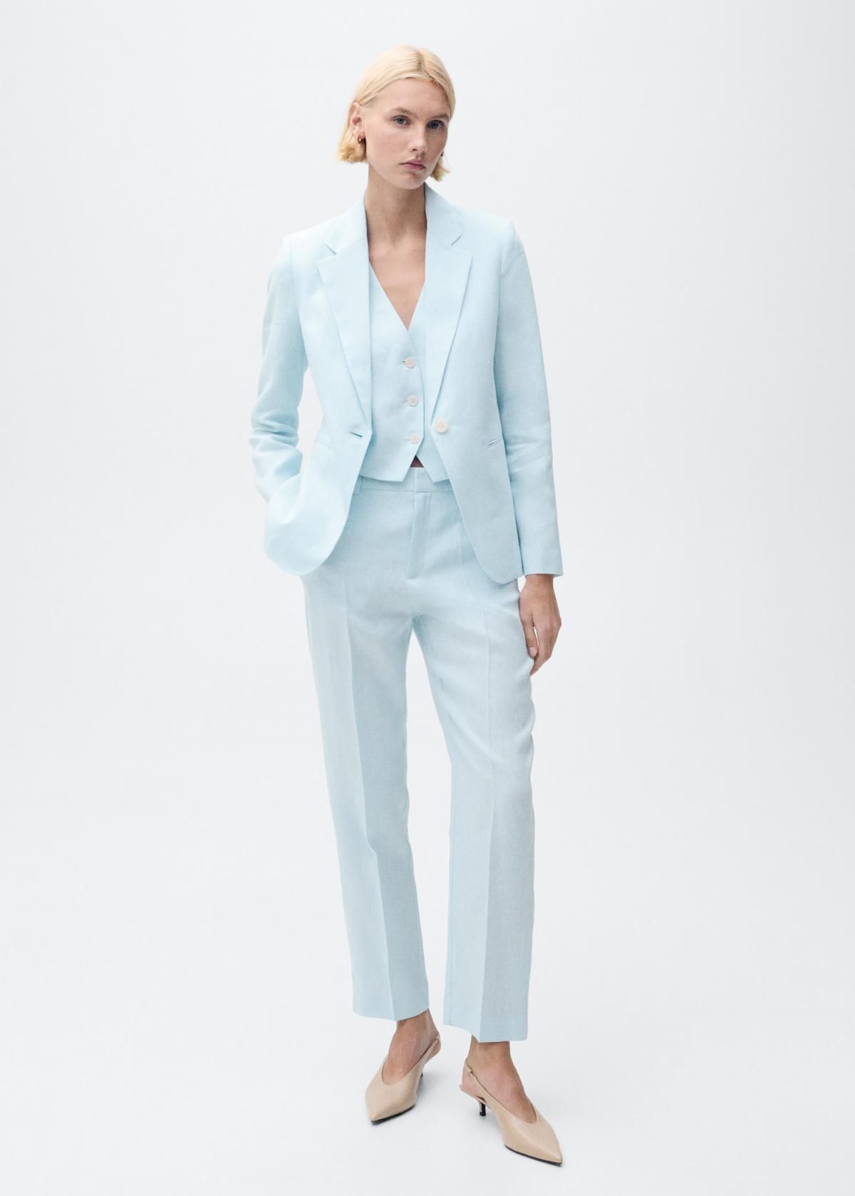 망고 린넨 브이넥 테일러드 베스트 라이트블루 87027163 AZUL CELESTE - 상세 이미지 3