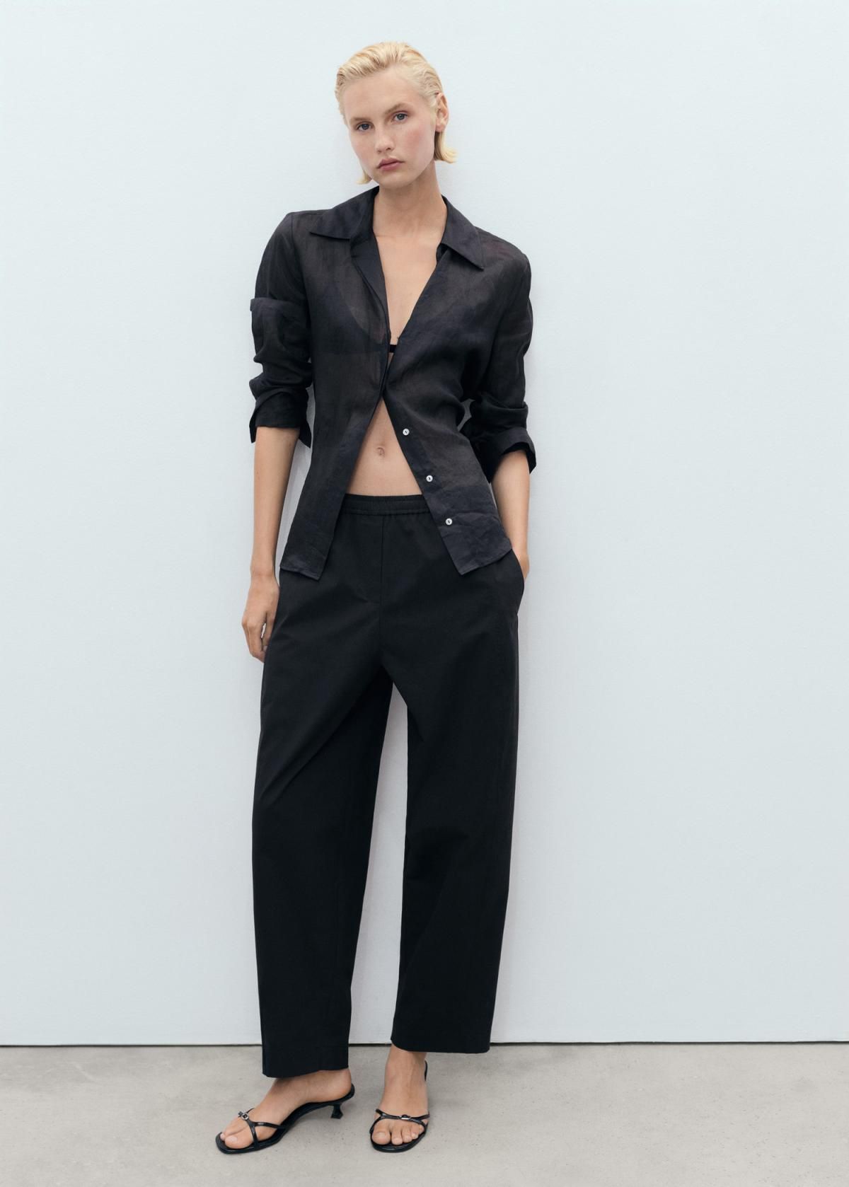 망고 엘라스틱 웨이스트 코튼 스트레이트 팬츠 17031175 NEGRO - 상세 이미지 2