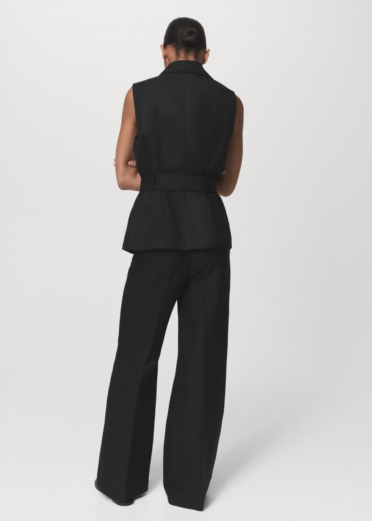 망고 테크니컬 린넨 블렌드 하이웨이스트 스트레이트 슬랙스 팬츠 17016736 NEGRO - 상세 이미지 3