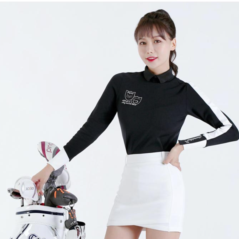 여성 골프 티 셔츠 여자 골프복 카라 긴팔 티 50 30 40 대 흰색 화이트 냉감 쿨 웨어 - 메인 이미지