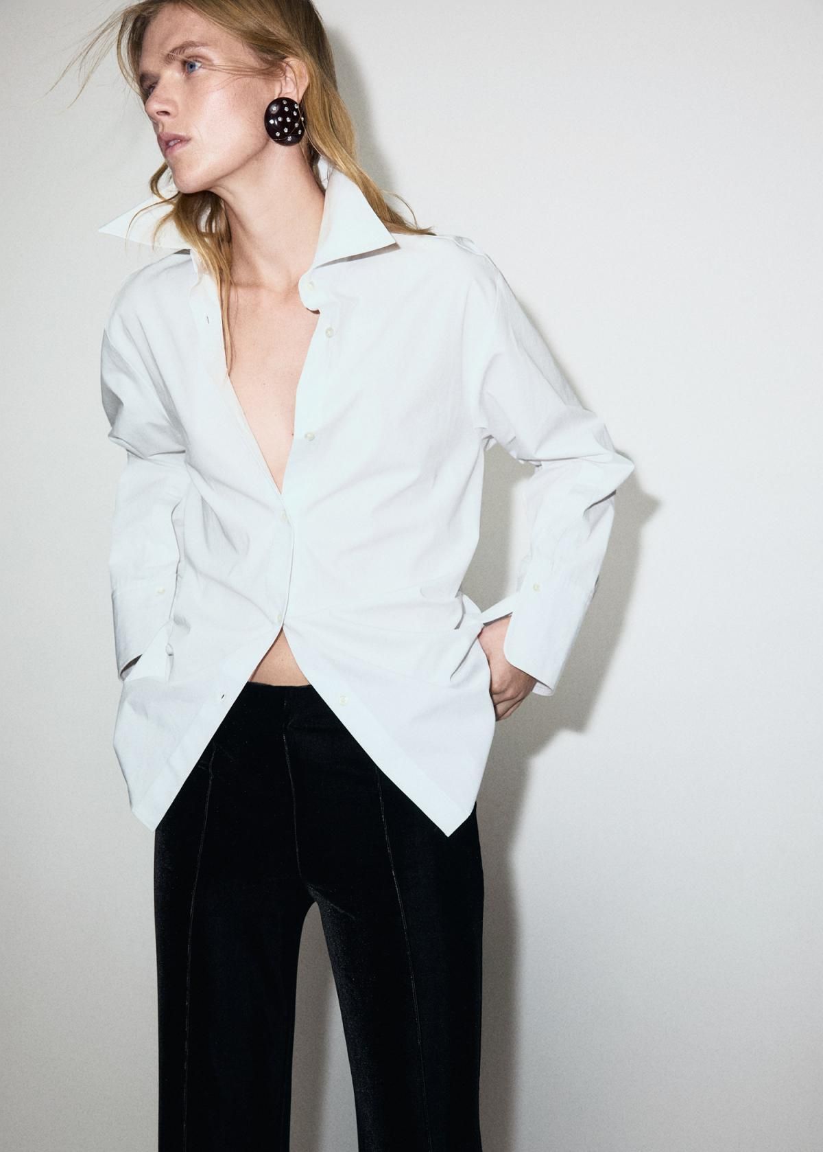 망고 파티 벨벳 스트레이트핏 와이드 슬랙스 팬츠 17059113 NEGRO - 상세 이미지 4