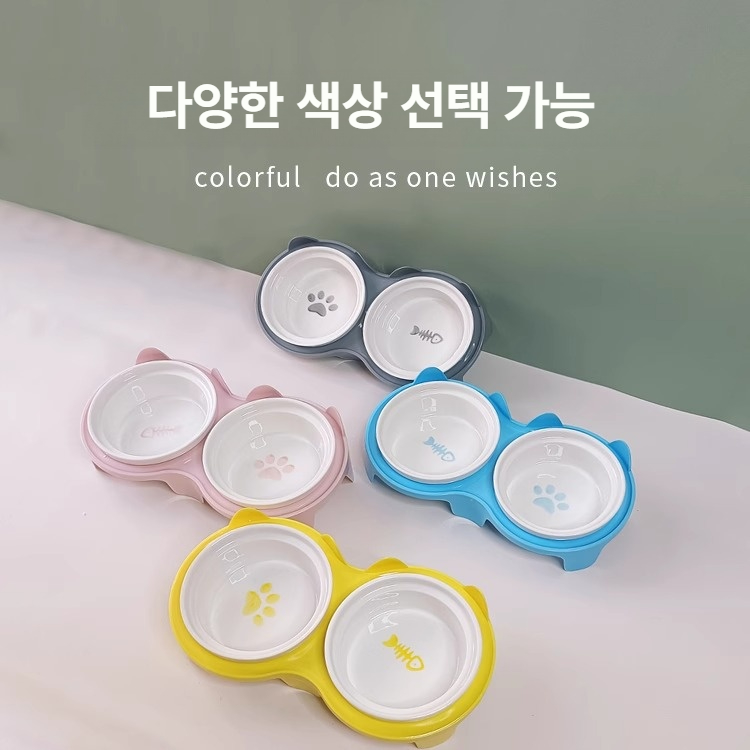 고양이용 믹 이중 식사 물그릇 블랙 앤 화이트 컬러블록 볼+블랙 - 상세 이미지 4