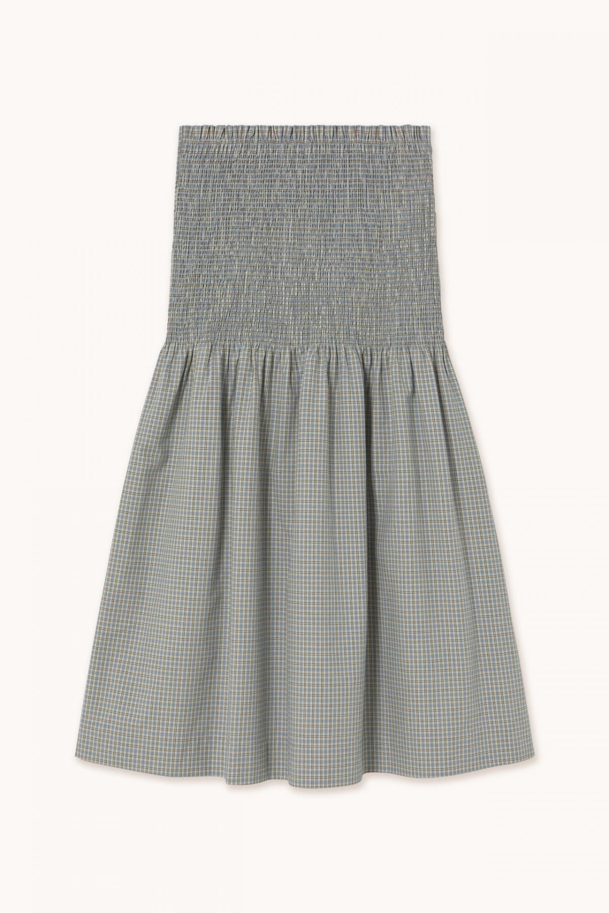 타이니코튼 체크 패턴 미디 스커트 FALDA A CUADROS SS25-686R30 VAINILLA/AZUL - 상품 이미지