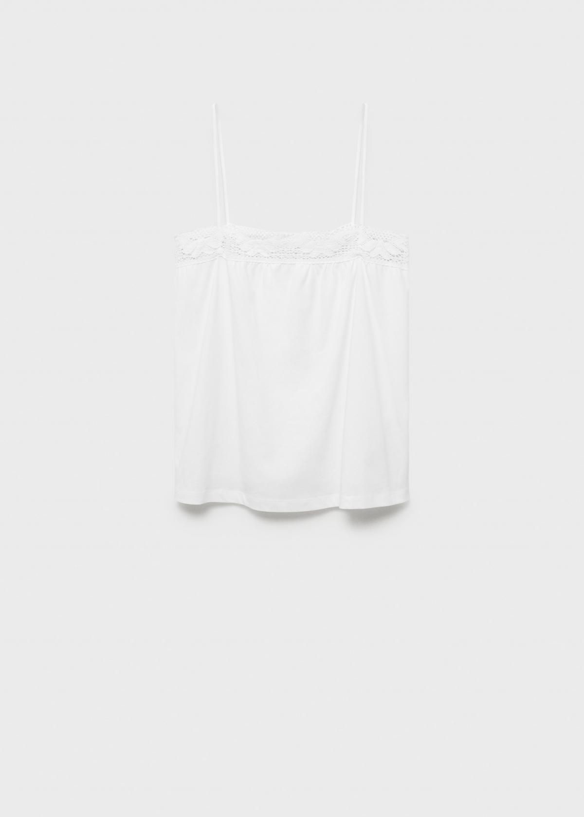 망고 레이스 디테일 코튼 슬리브리스 탑 17061544 BLANCO - 상품 이미지