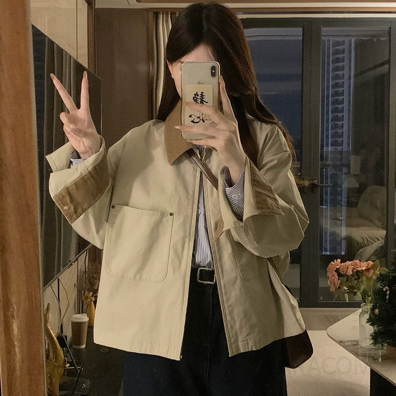 여성 빅사이즈 루즈핏 오버핏 숏자켓 봄 가을 간절기 바람막이 캐주얼 데일리 아우터 점퍼 간편 코디 - 상세 이미지 5