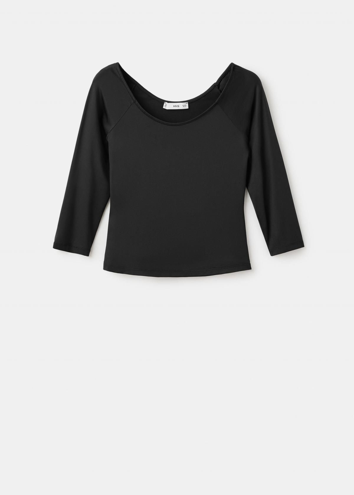 망고 베이직 슬림핏 블랙 스쿱넥 7부 티셔츠 17065820 NEGRO - 상품 이미지