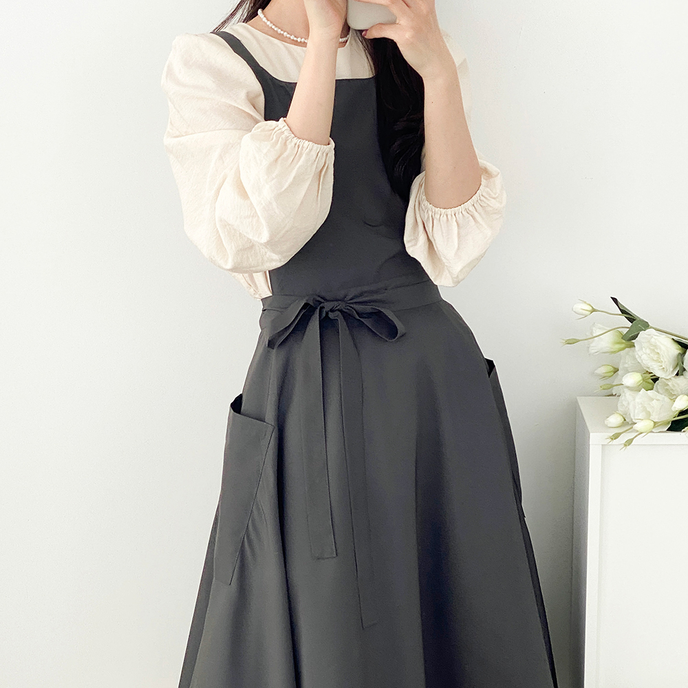 한스데이 썸머브리즈 플레어 방수 원피스 플로리스트 공방 카페 자수 앞치마