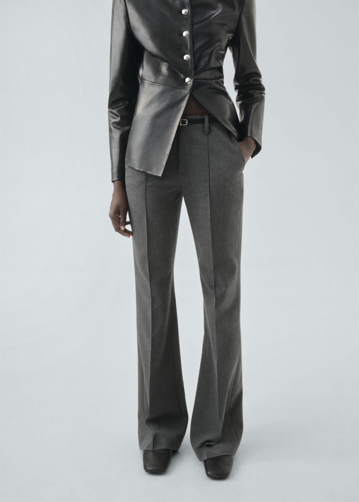 망고 테일러드 클래식 웨이스트 벨트 슬랙스 팬츠 17036360 GRIS - 상품 이미지