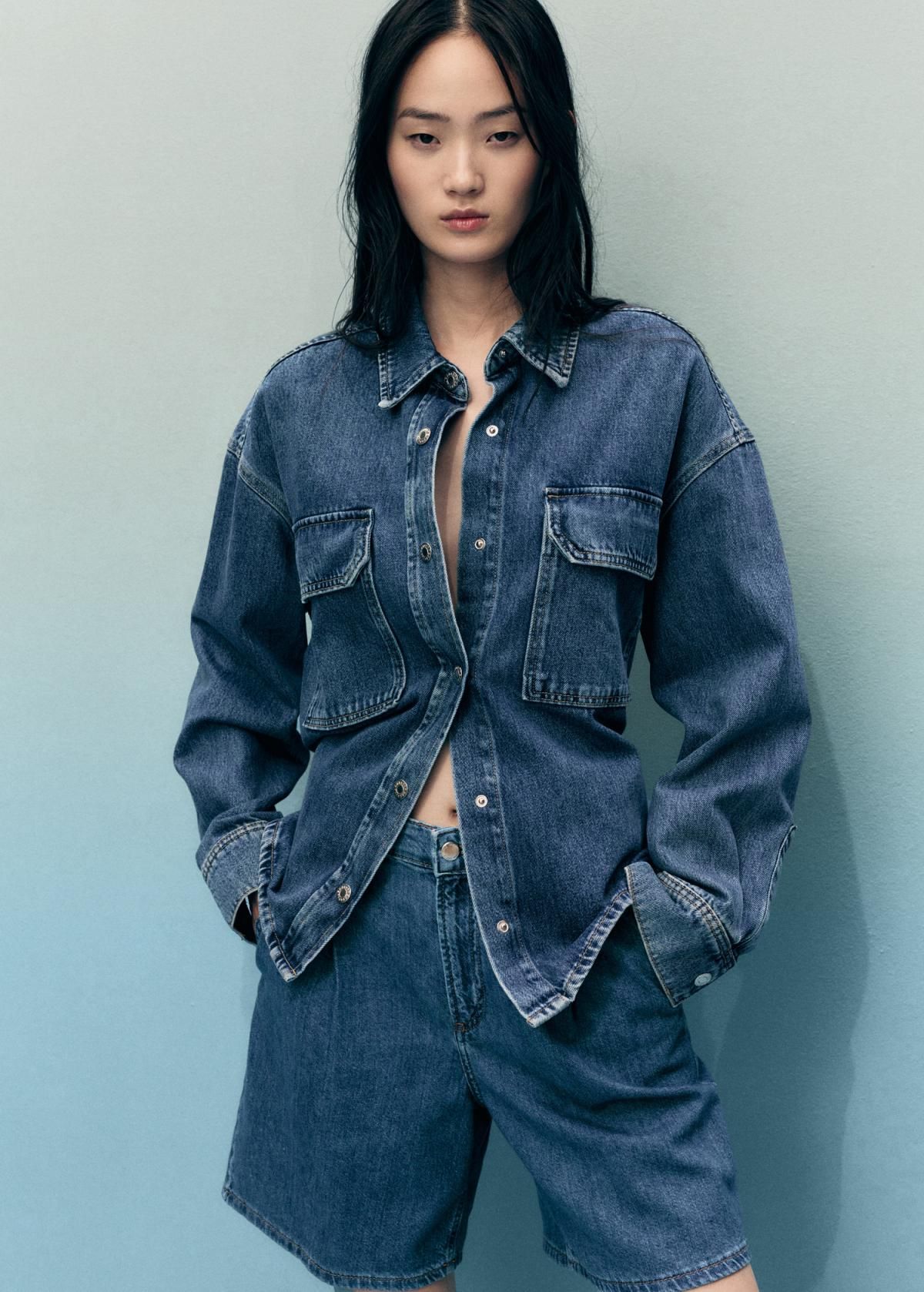 망고 데님 미드웨이스트 핀턱 반바지 17061208 AZUL MEDIO - 상세 이미지 5