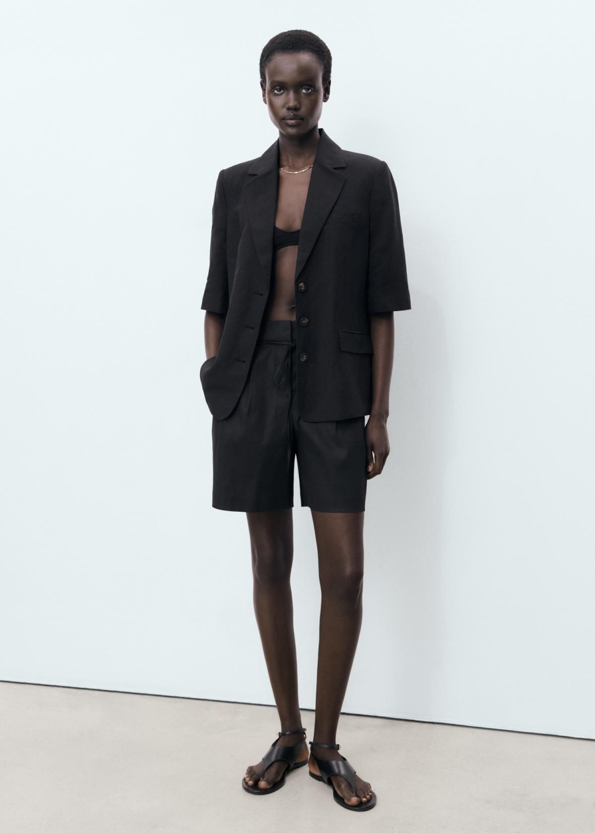 망고 린넨코튼 테크니컬 타이 벨트 핀턱 반바지 17081191 NEGRO - 상세 이미지 3