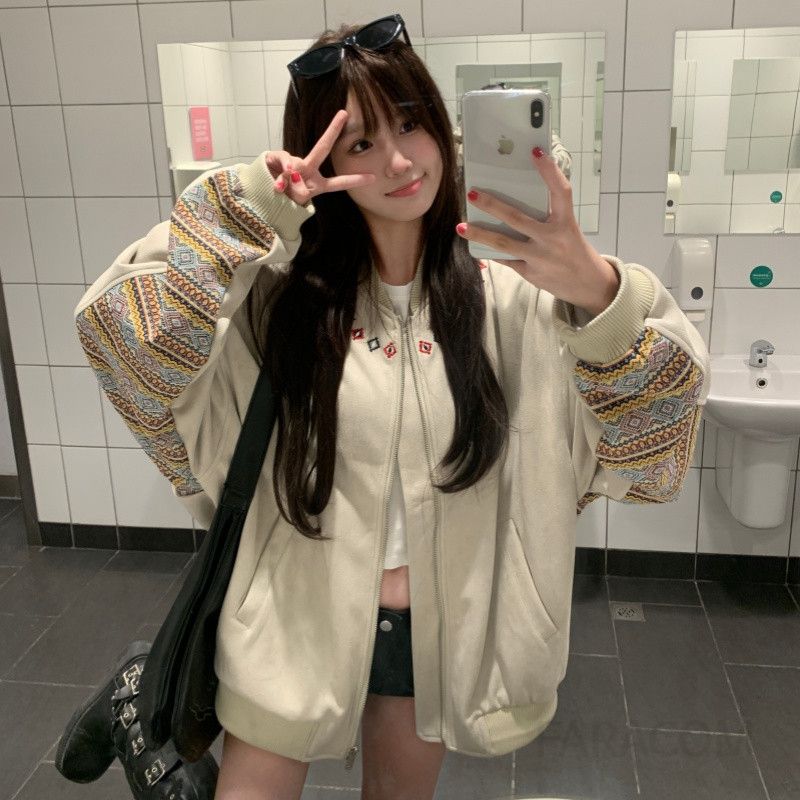 가을 간절기 여성 에스닉 스타일 루즈핏 리본 자켓 트렌디한 디자인 편안한 착용감 모던한 분위기 패션 점퍼 - 상세 이미지 5