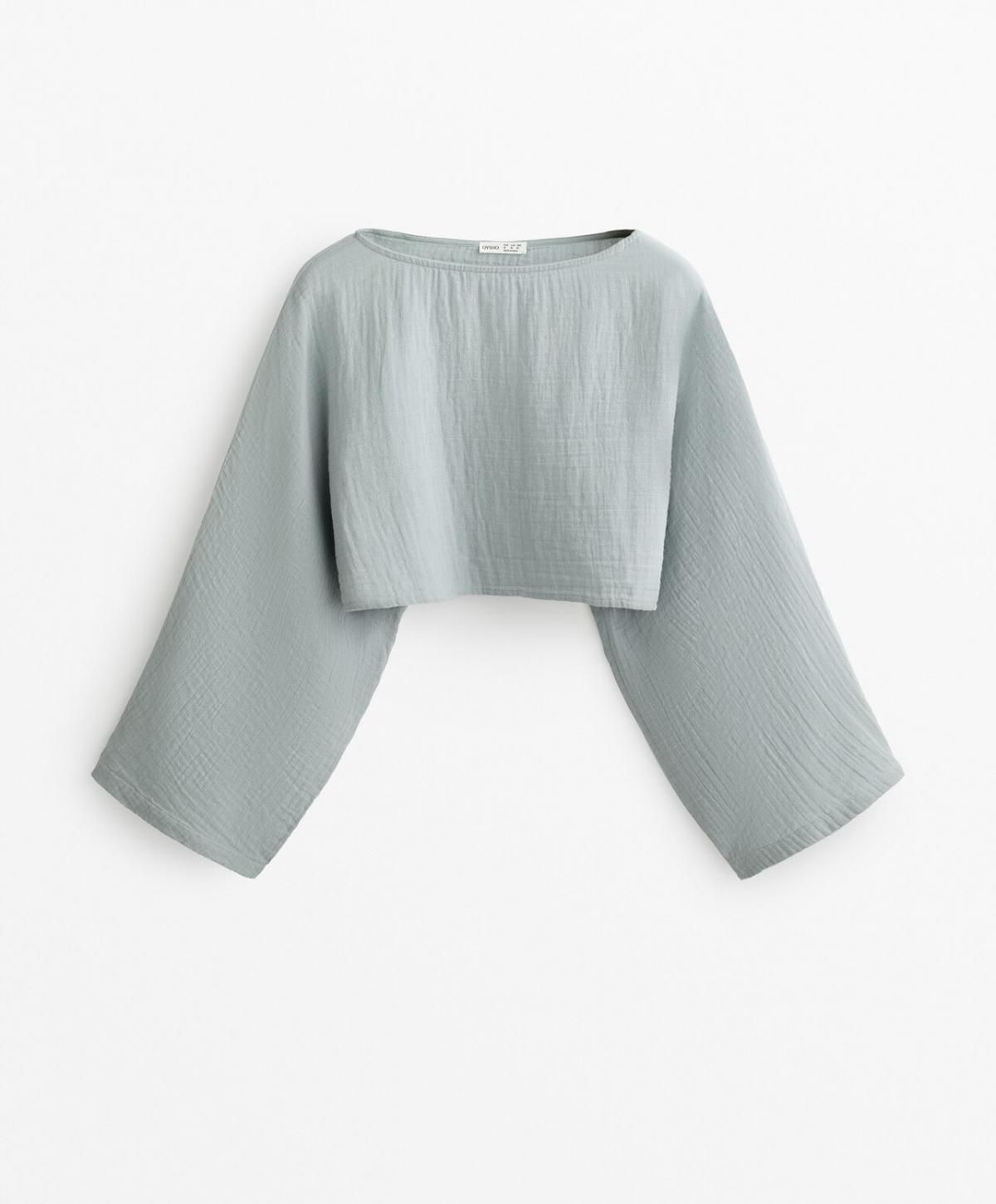 오이쇼 루즈핏 레이어드 슬리브 크롭 블라우스 코튼 100 3437/848 WASHEDGREYBLUE - 상품 이미지