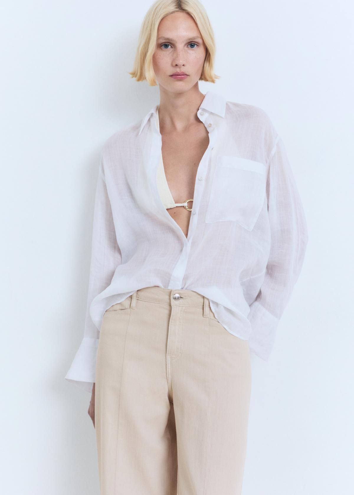 망고 데님믹스 린넨 스트레이트핏 미드웨이스트 팬츠 17041207 ARENA - 상세 이미지 4