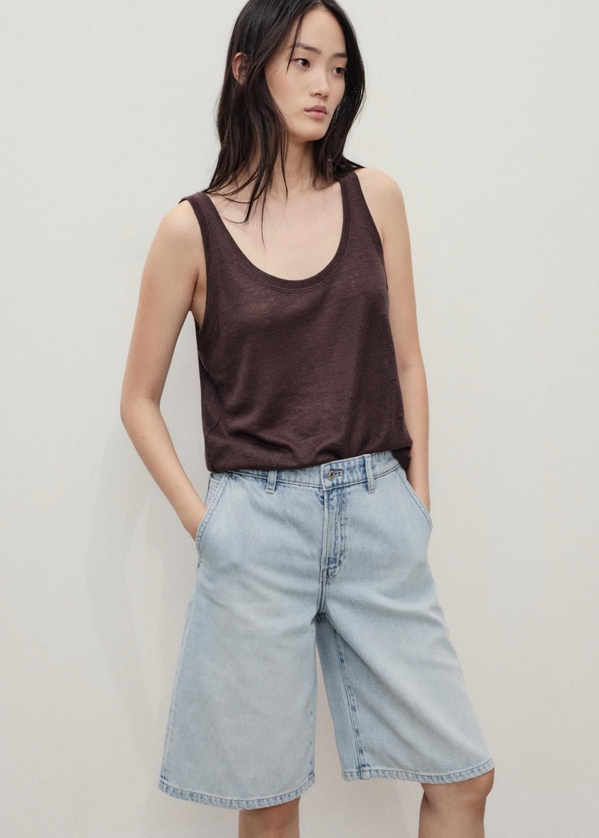 망고 테크니컬 연청 데님 조트 스트레이트 하프 팬츠 17051175 AZUL CLARO - 상세 이미지 5