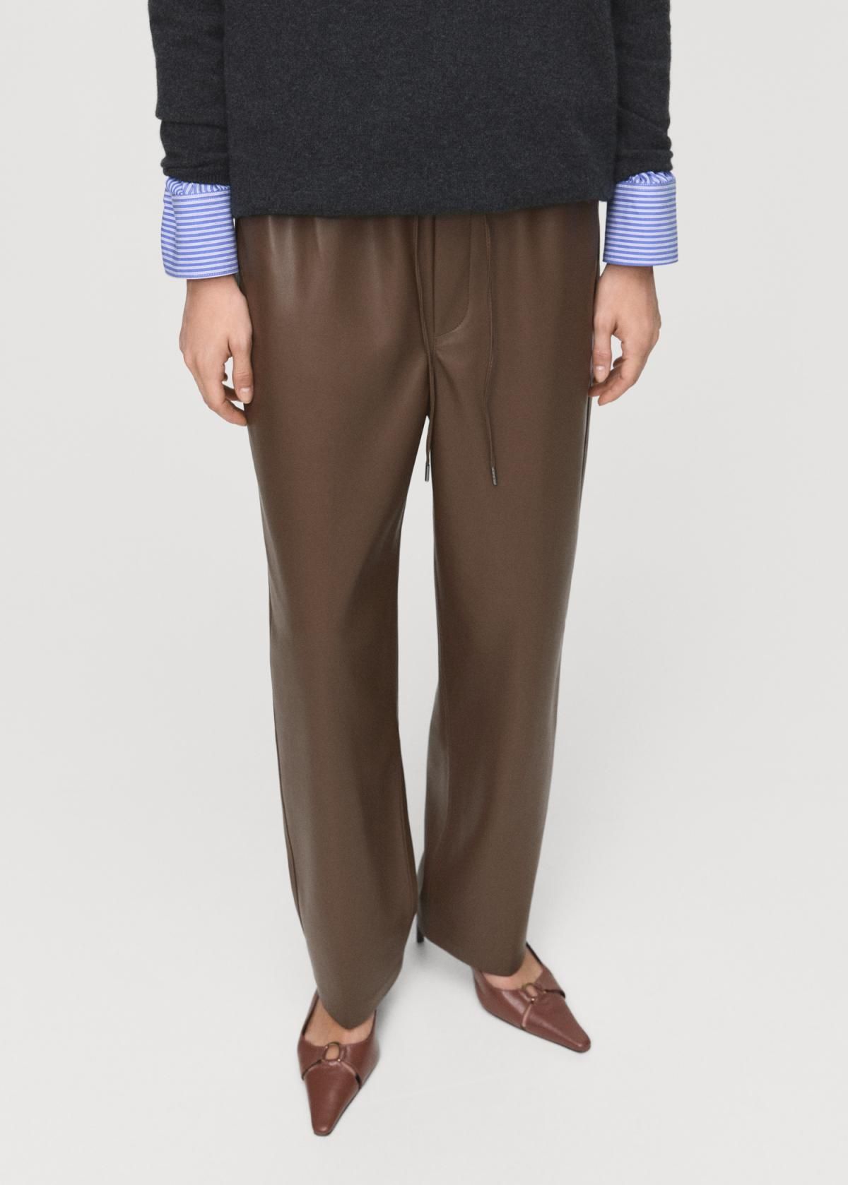 망고 페이크레더 와이드 밴딩 팬츠 17075974 TOPO - 상품 이미지