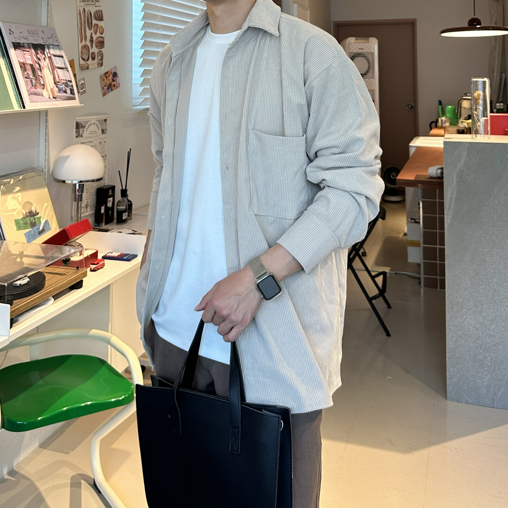 남자 코듀로이 셔츠 기모 가을 겨울 골덴 남방 남자 셔츠 - 메인 이미지