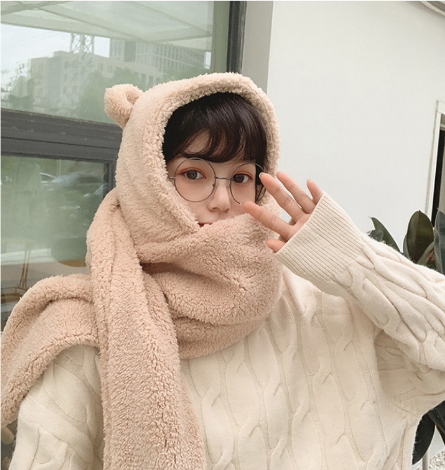 [Life모아] 포근곰 여성 겨울 일체형 니트 워머모자 - 상세 이미지 2
