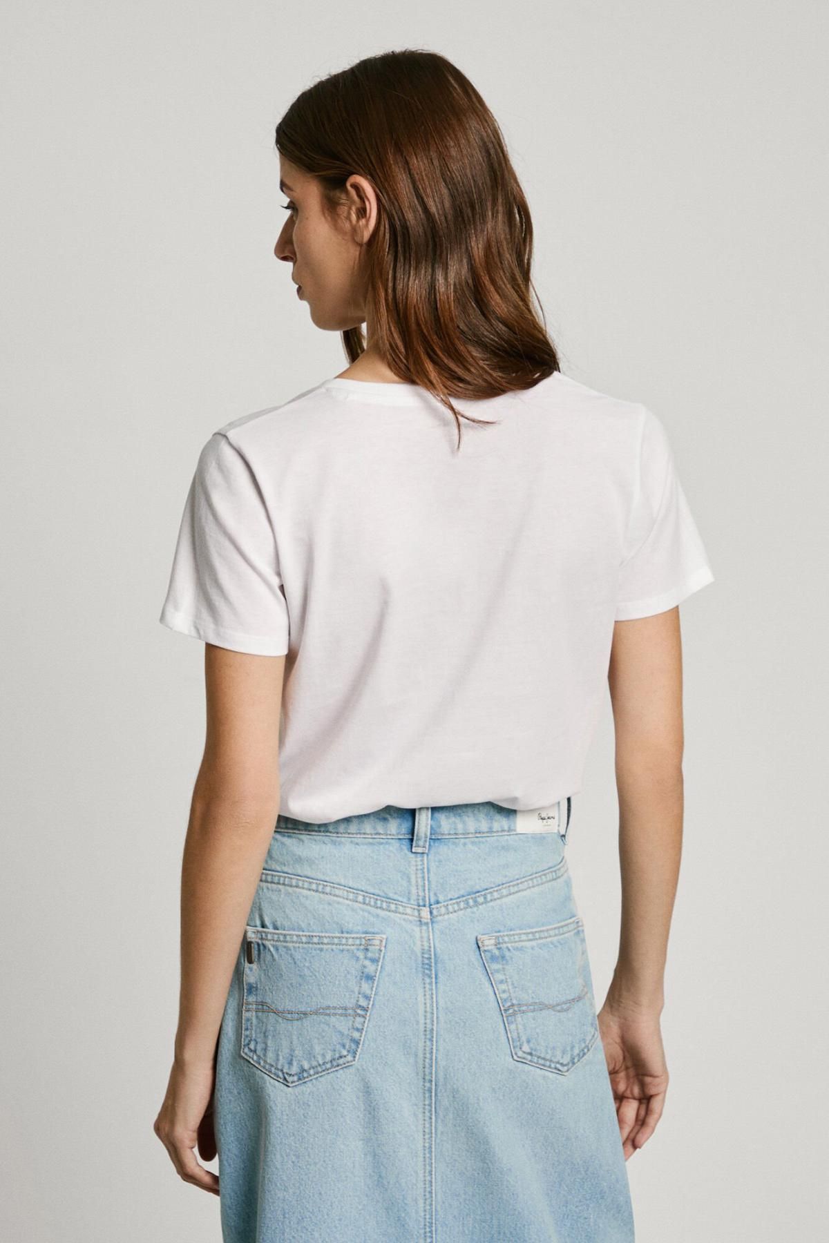 페페진스 베이직 브이넥 반팔 티셔츠 화이트 Pepe Jeans 로고 0149069 BLANCO - 상세 이미지 3