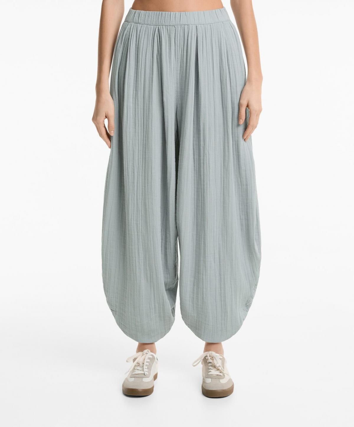 오이쇼 미니멀 와이드 배기 100 코튼 쉬폰 벌룬 팬츠 3371/873 WASHEDGREYBLUE - 메인 이미지