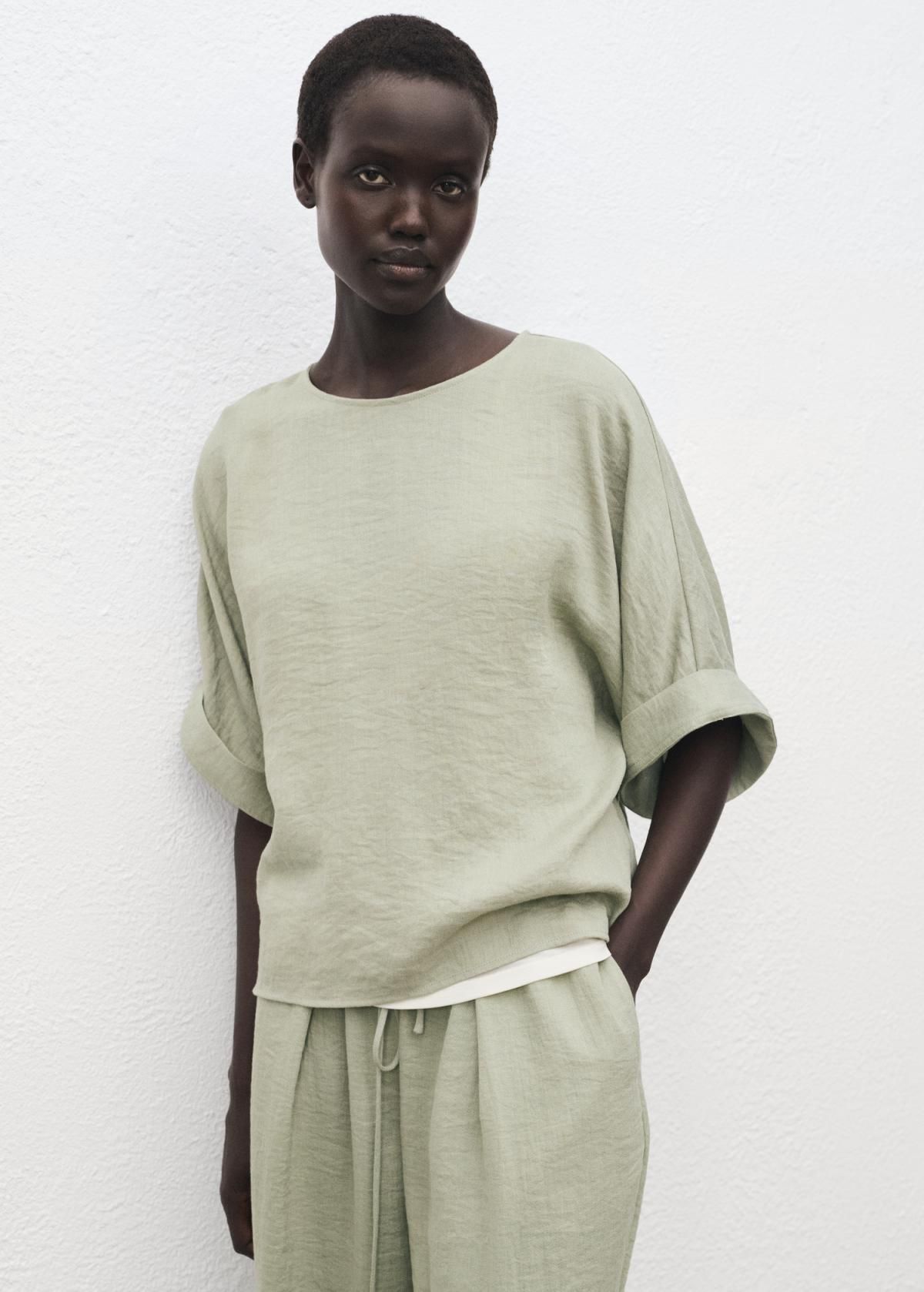 망고 텍스처 하이웨이스트 와이드 팬츠 17073802 VERDE AGUA - 상세 이미지 4