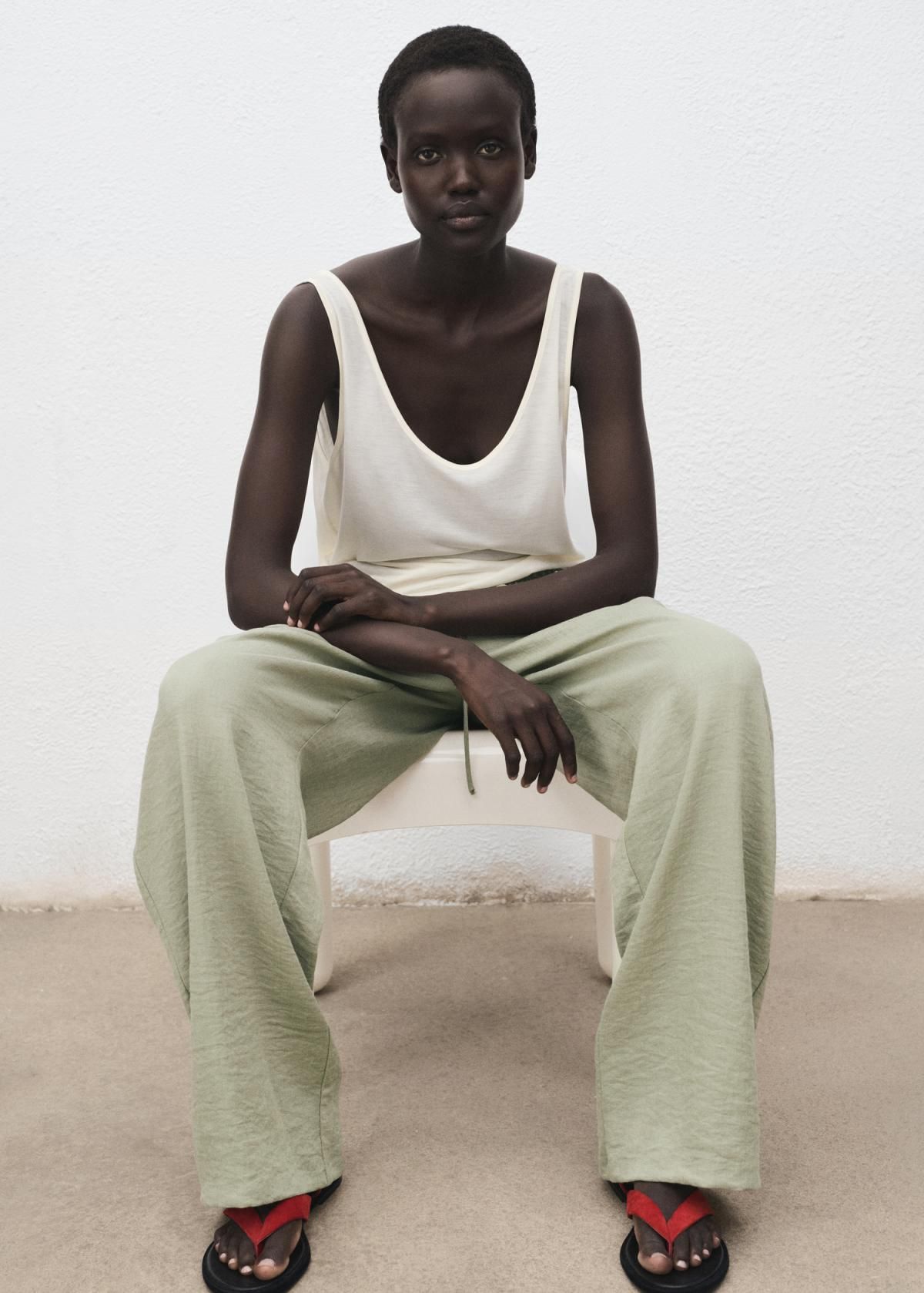 망고 텍스처 하이웨이스트 와이드 팬츠 17073802 VERDE AGUA - 상세 이미지 5