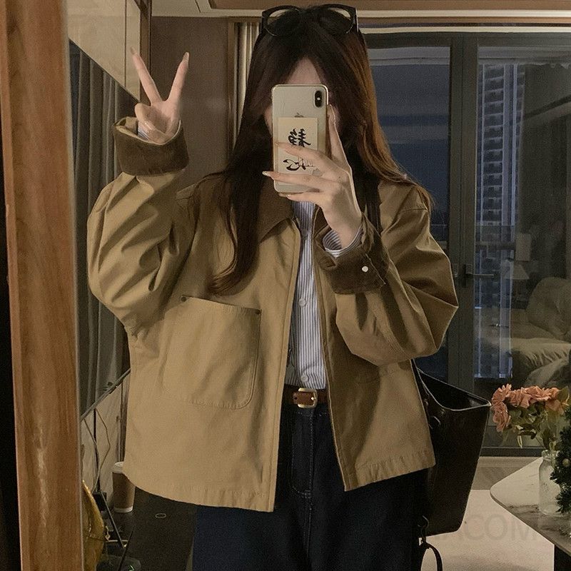 여성 빅사이즈 루즈핏 오버핏 숏자켓 봄 가을 간절기 바람막이 캐주얼 데일리 아우터 점퍼 간편 코디 - 상세 이미지 2
