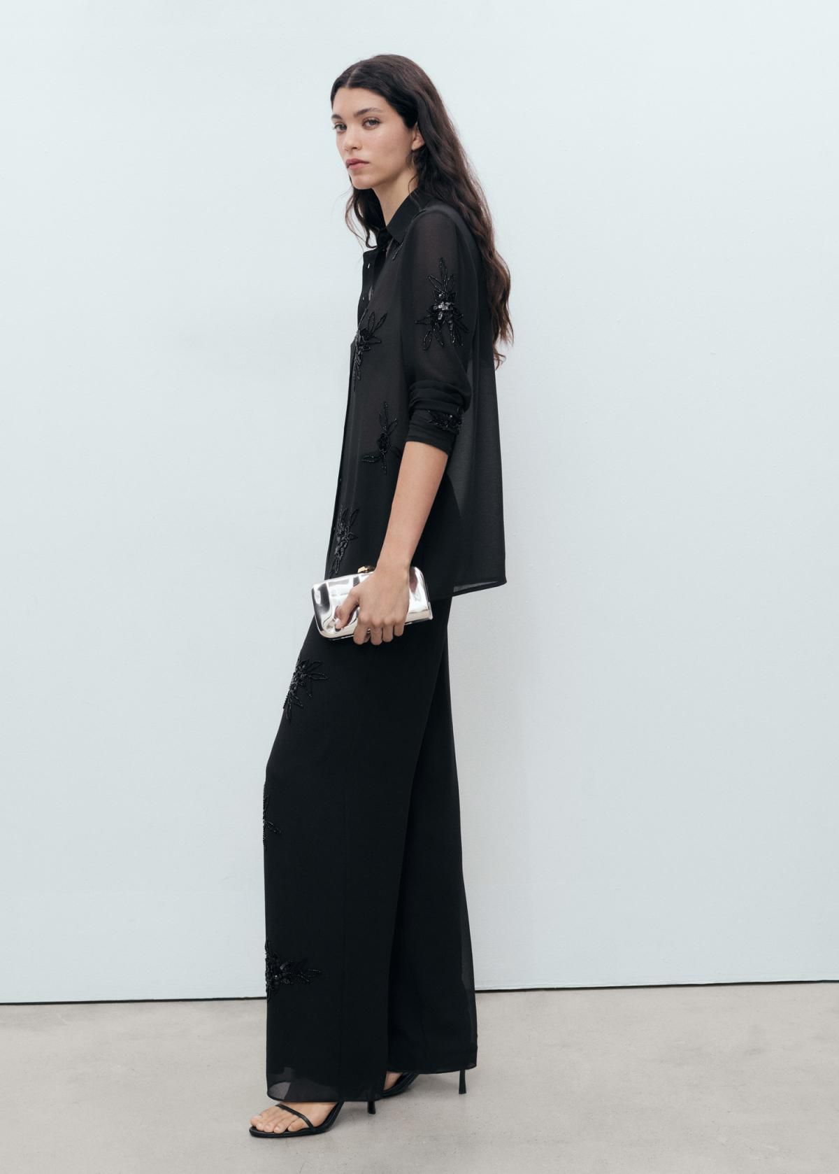 망고 럭셔리 스트레이트핏 비즈 자수 슬랙스 팬츠 17071122 NEGRO - 상세 이미지 2