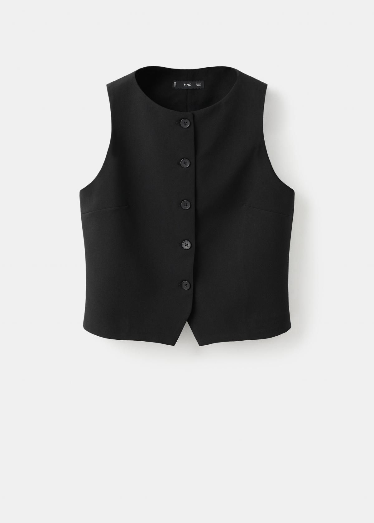 망고 클래식 라운드넥 민소매 버튼 베스트 17066361 NEGRO - 상품 이미지