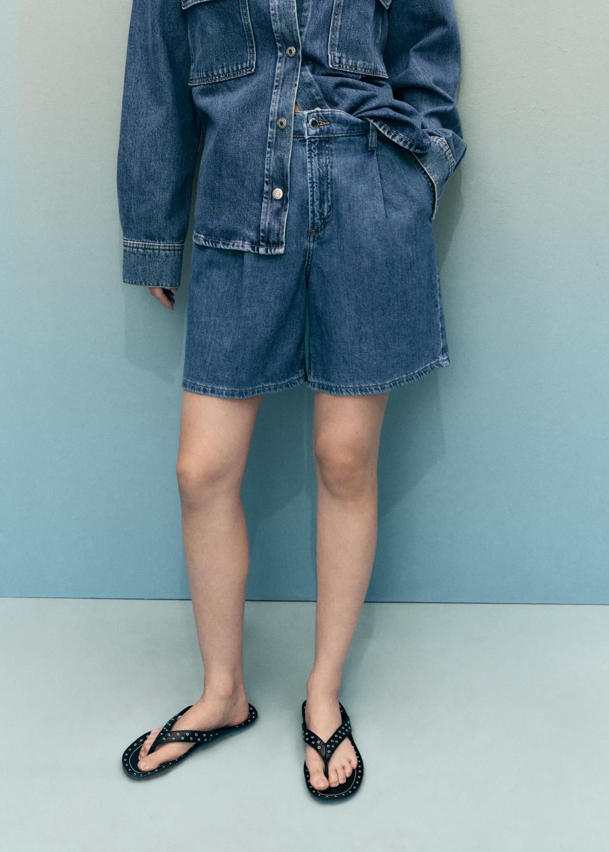 망고 데님 미드웨이스트 핀턱 반바지 17061208 AZUL MEDIO - 상세 이미지 2