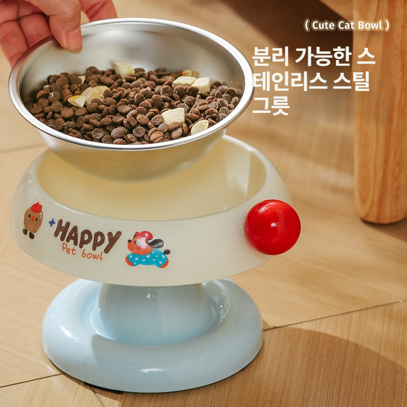 스테인 고양이 강아지 밥그릇 물그릇 분리형 레몬옐로우 - 상세 이미지 4