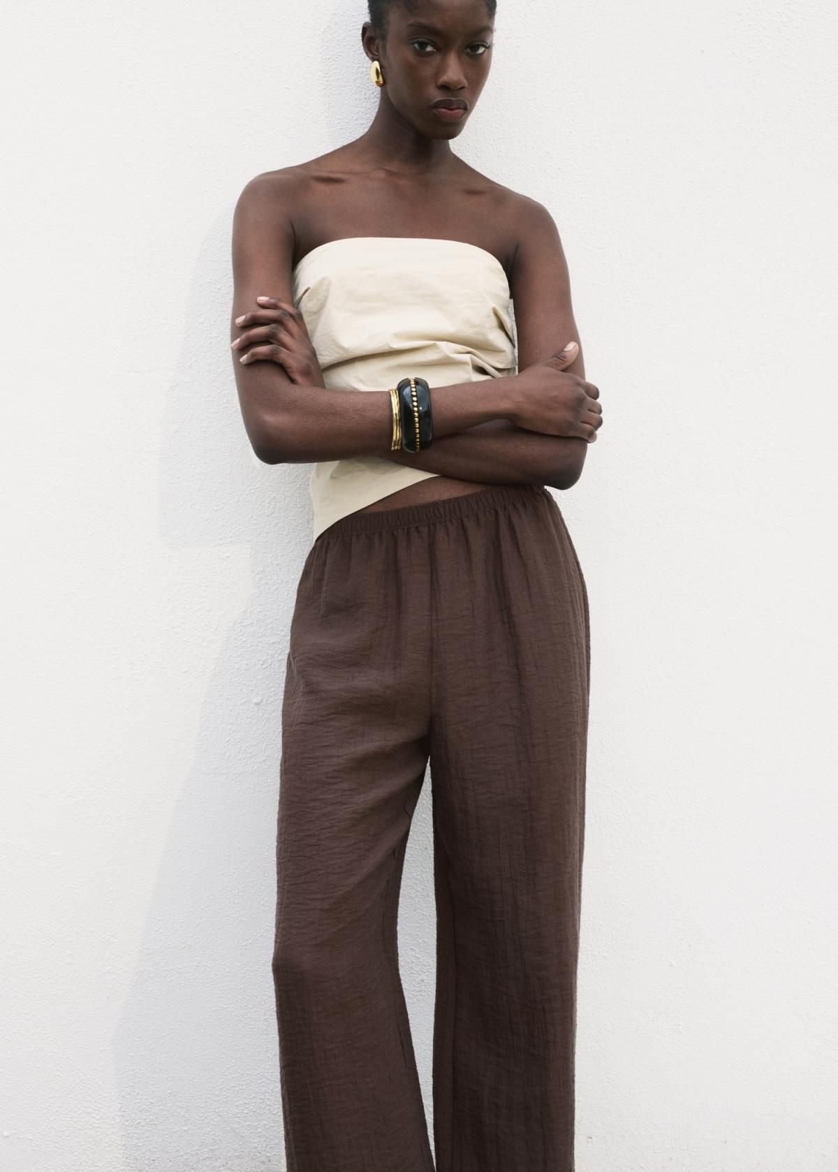 망고 와이드핏 테크니컬 라이오셀 밴딩 팬츠 17012539 CHOCOLATE - 상세 이미지 4