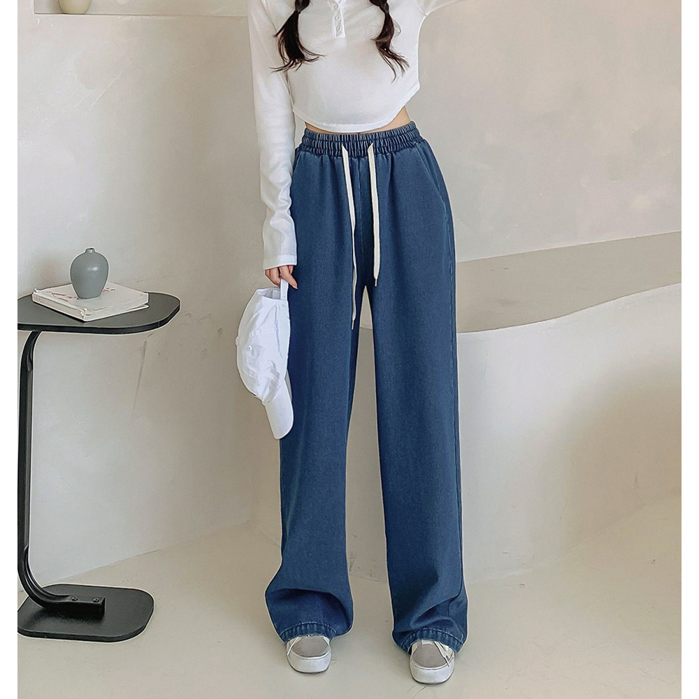 데님 밴딩 와이드팬츠 코튼 롱일자 청바지 원데이핏 ONeday fit - 상품 이미지