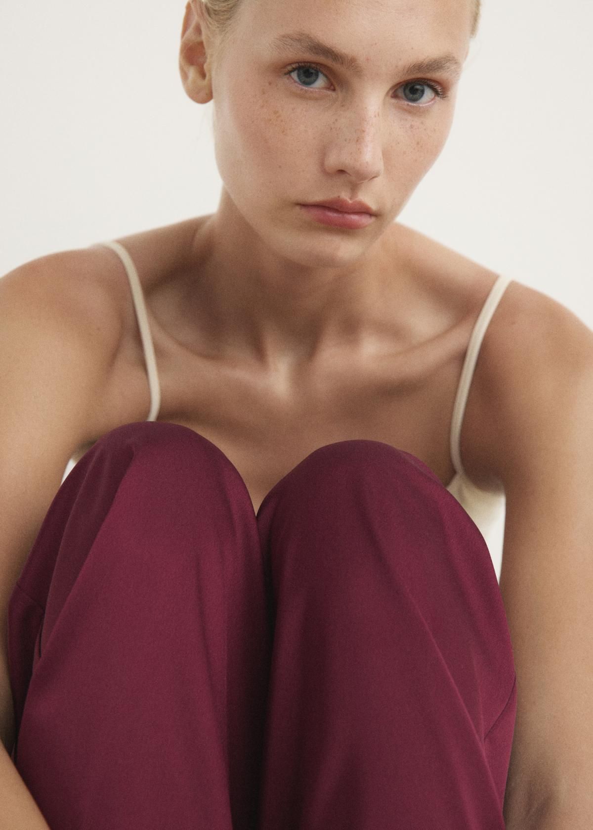 망고 새틴 와이드 웨이스트 밴딩 팬츠 17077127 ROJO - 상세 이미지 5