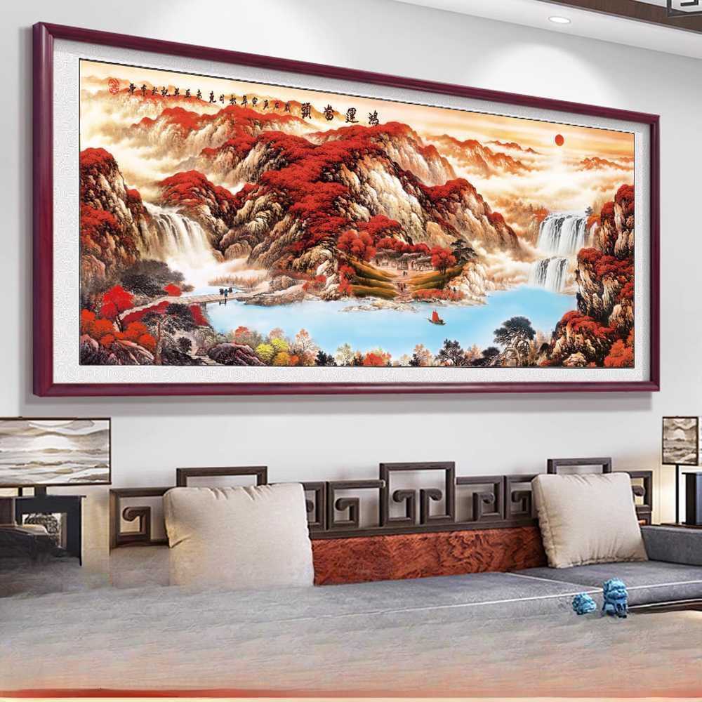 고풍스러운 산수화 액자 전통풍 거실 돈 들어오는 A형 140x60cm(블랙프레임) - 상세 이미지 3