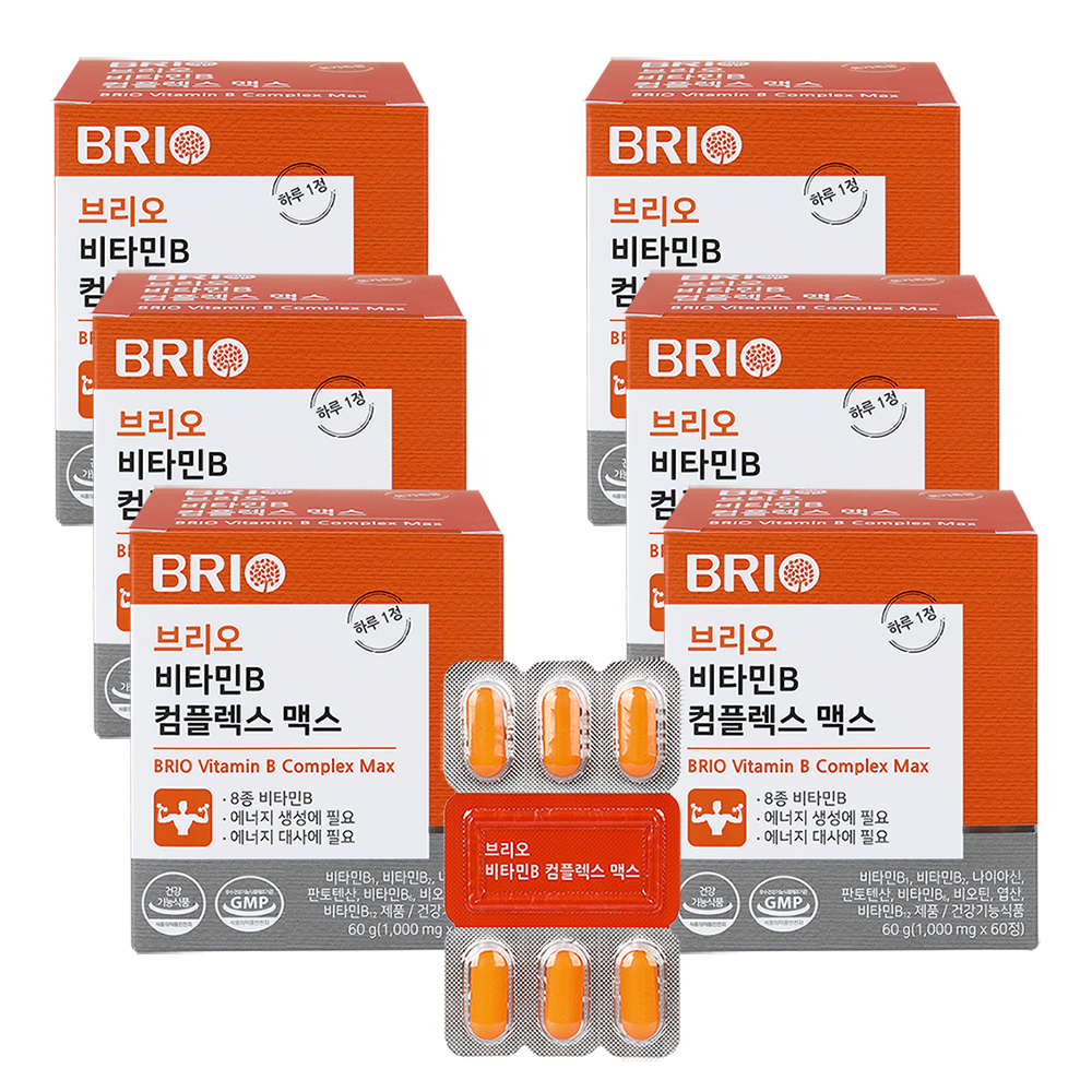 브리오 비타민B 컴플렉스 맥스 고함량 고농축 B군 B12 100 영양제 60정, 6개 - 상품 이미지