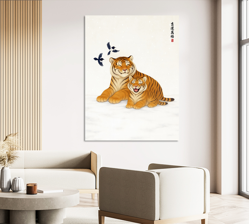 만복 호작도 까치 호랑이 그림 겨울 크리스마스 인테리어 거실 액자 중형 - 상세 이미지 3