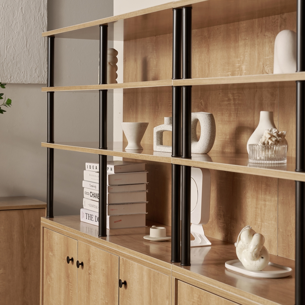 세렌 식기장 홈카페장 홈바장인테리어 꾸미기 주방보조수납장 주방장 1200x400x1600mm, 5단, 연그레이 - 상세 이미지 3