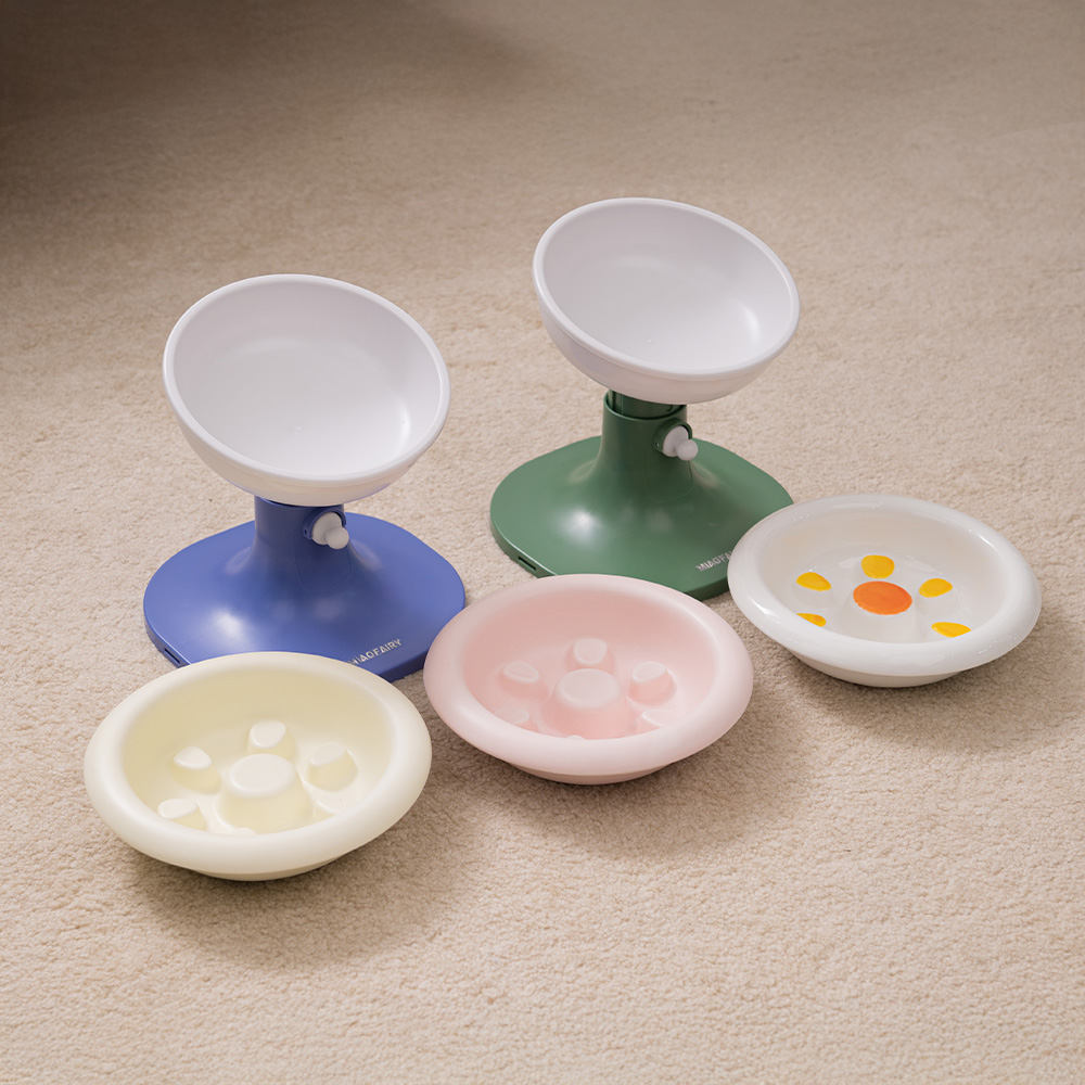 강아지밥그릇 높이조절 급체방지 애견 식기 도자기 슬로우식기 식탁 화이트