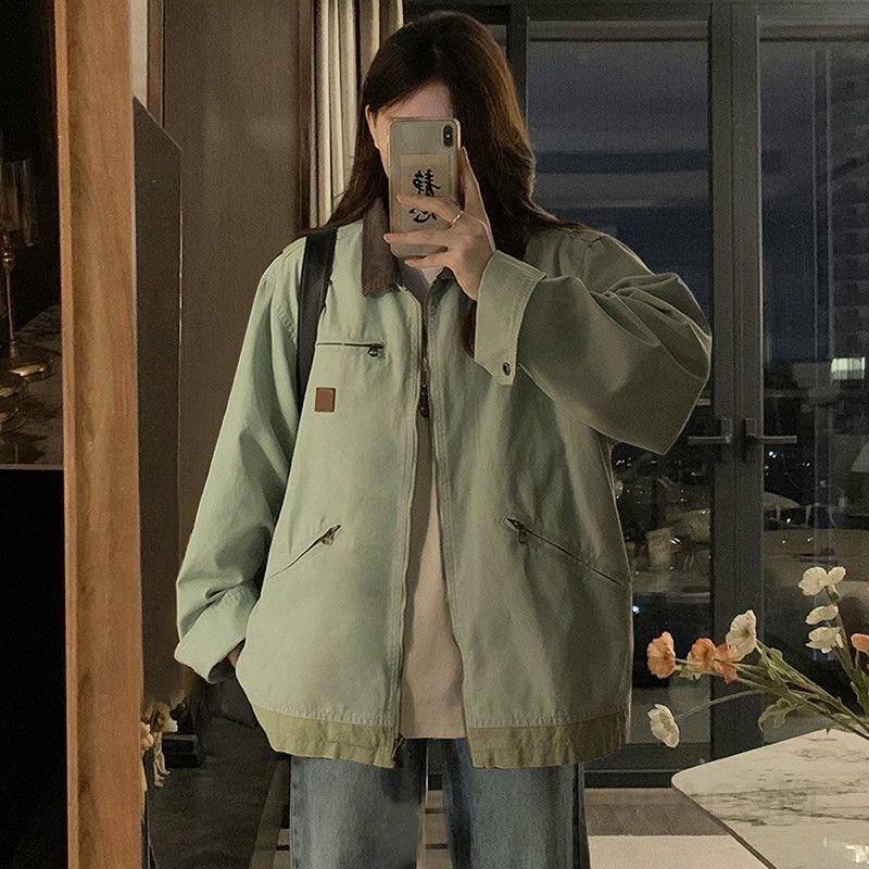 여성 아메카지 워크웨어 오버핏 루즈핏 카라 집업 빈티지 간절기 캐주얼 야상 점퍼 자켓 아우터 봄 가을 - 상세 이미지 3