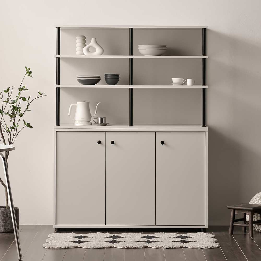 세렌 식기장 홈카페장 홈바장인테리어 꾸미기 주방보조수납장 주방장 1200x400x1600mm, 5단, 연그레이
