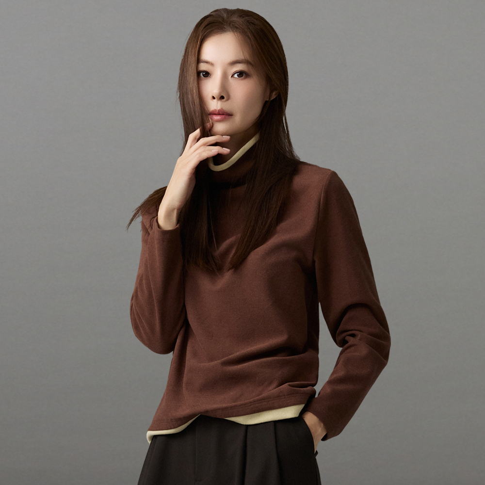 메시제이 따스온 기모 블라우스 4종 레이어드 가을 겨울 여성 배색 목폴라 티셔츠 터틀넥 이너티 폴라티 - 상세 이미지 4